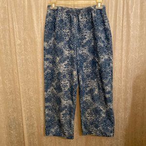 Russ Berens Hand-colored Blue print Cropped Pants, Size S